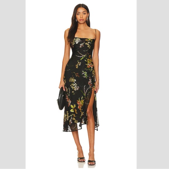 Astr The Label Gaia Floral Midi Dress
Black Orange Burnout  size Large - Picture 2 of 16